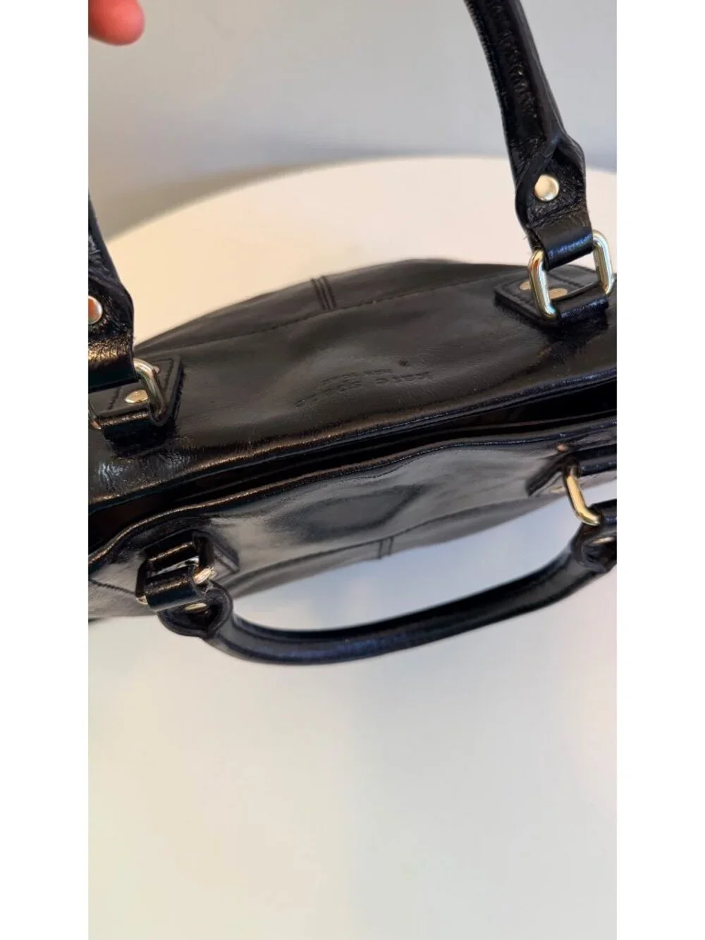 Kate Spade Black Leather Crossbody Tote With Polka Dot Lining & Adjustable Strap